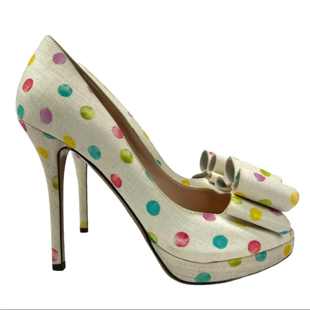Palter DeLiso Polka Dot Bow Platform Heels 7.5
